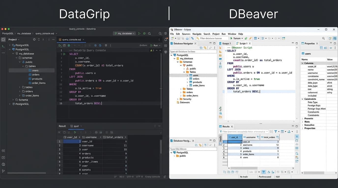 DataGrip vs DBeaver UI comparison