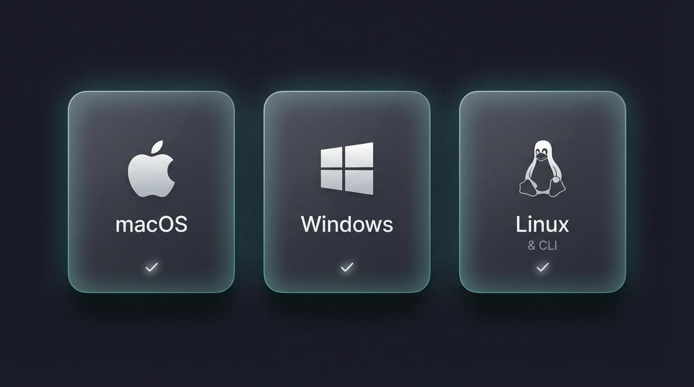 Platform icons for Mac, Windows, and Linux PostgreSQL clients