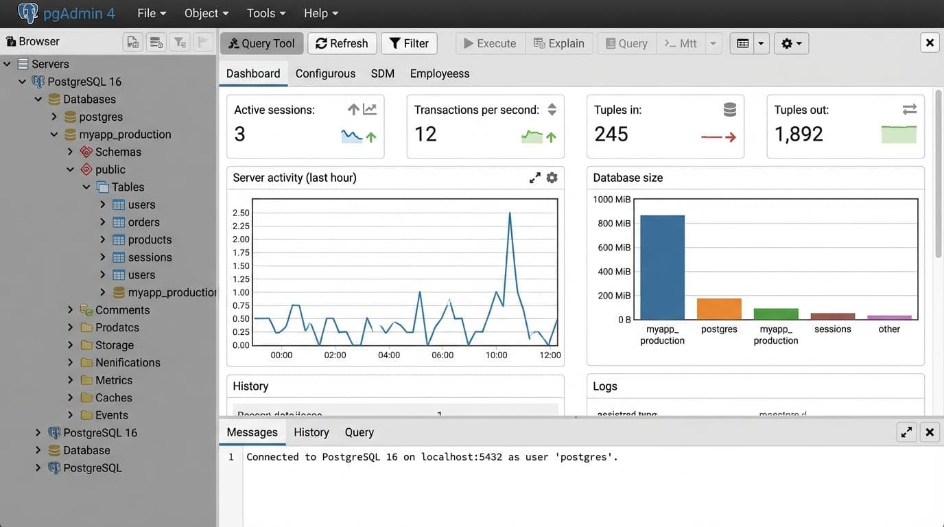 pgAdmin 4 dashboard interface after login